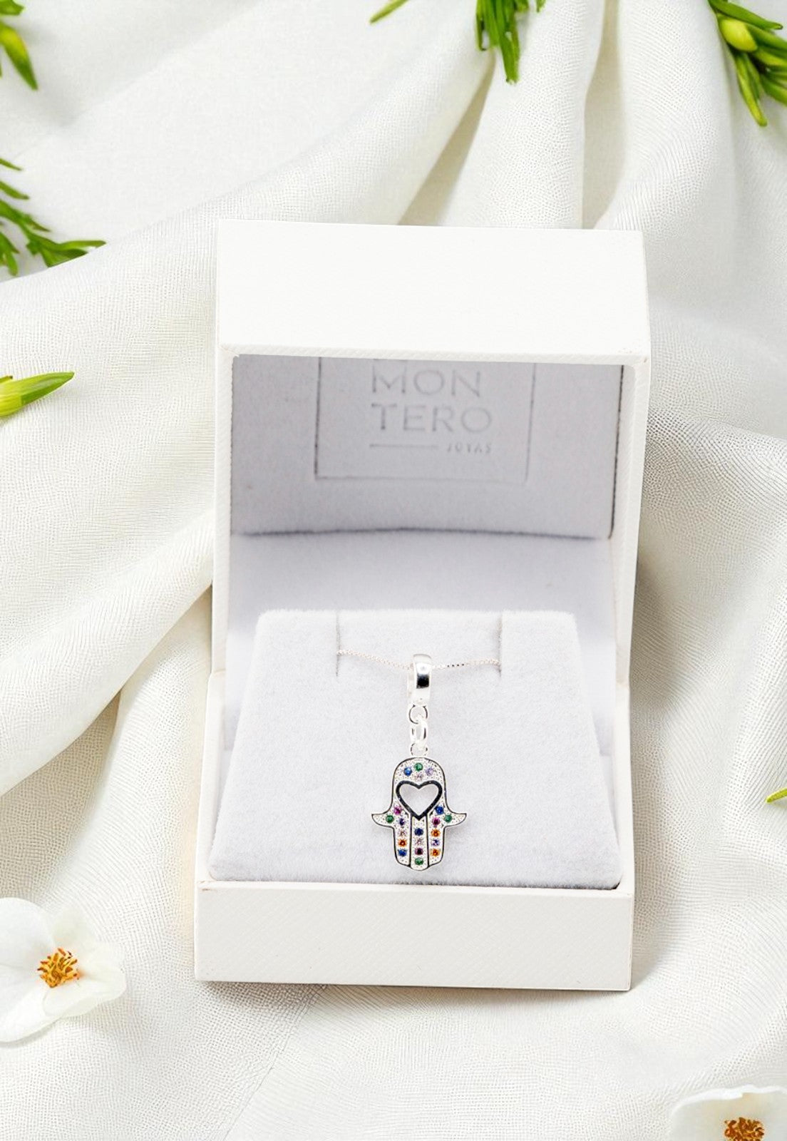 Collar Fatima Colores Baño Oro Blanco