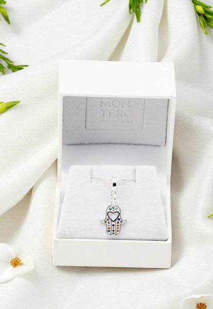 Collar Fatima Colores Baño Oro Blanco