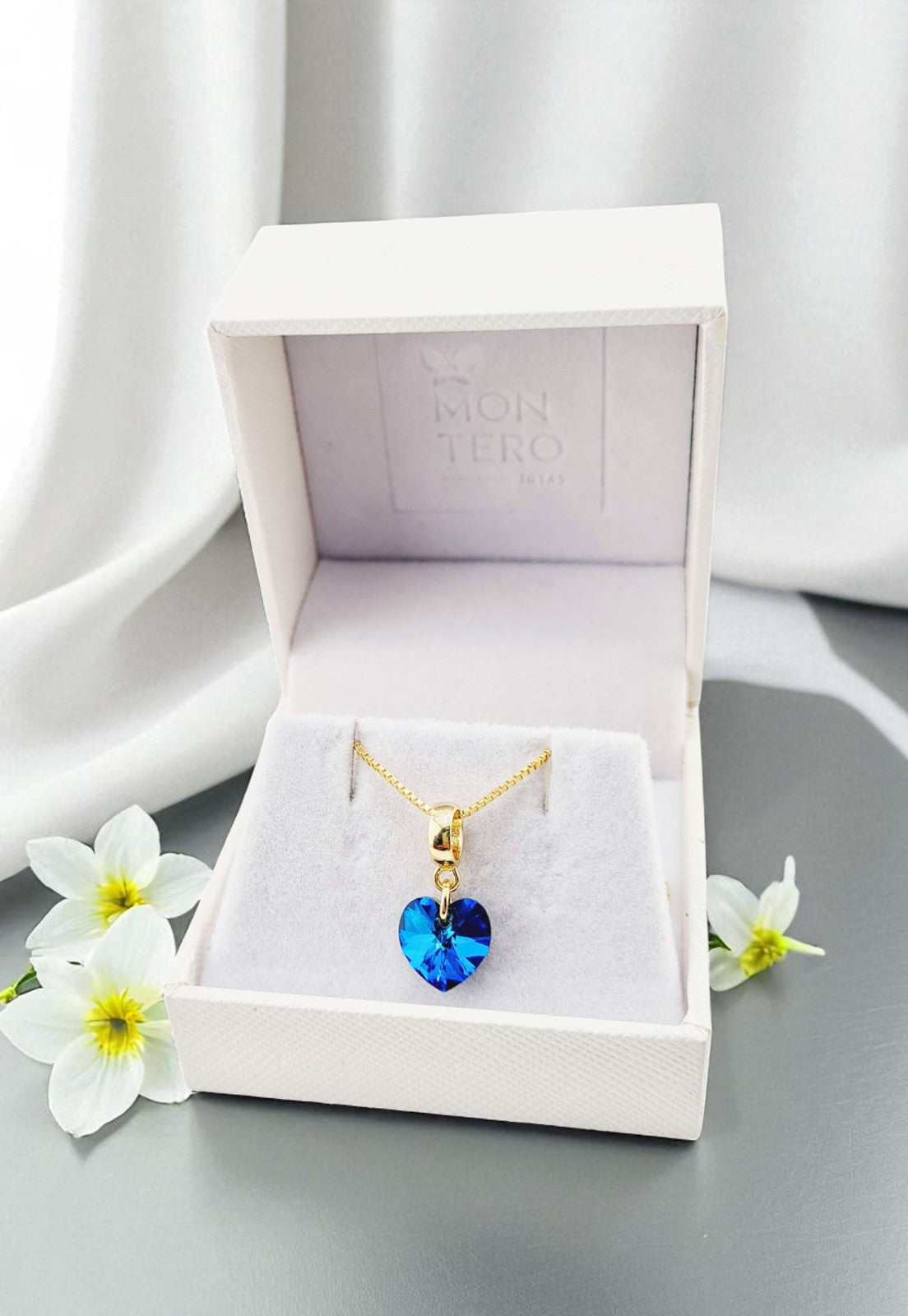 Collar Romance Gold 24K Cristal Genuino Bermuda Blue