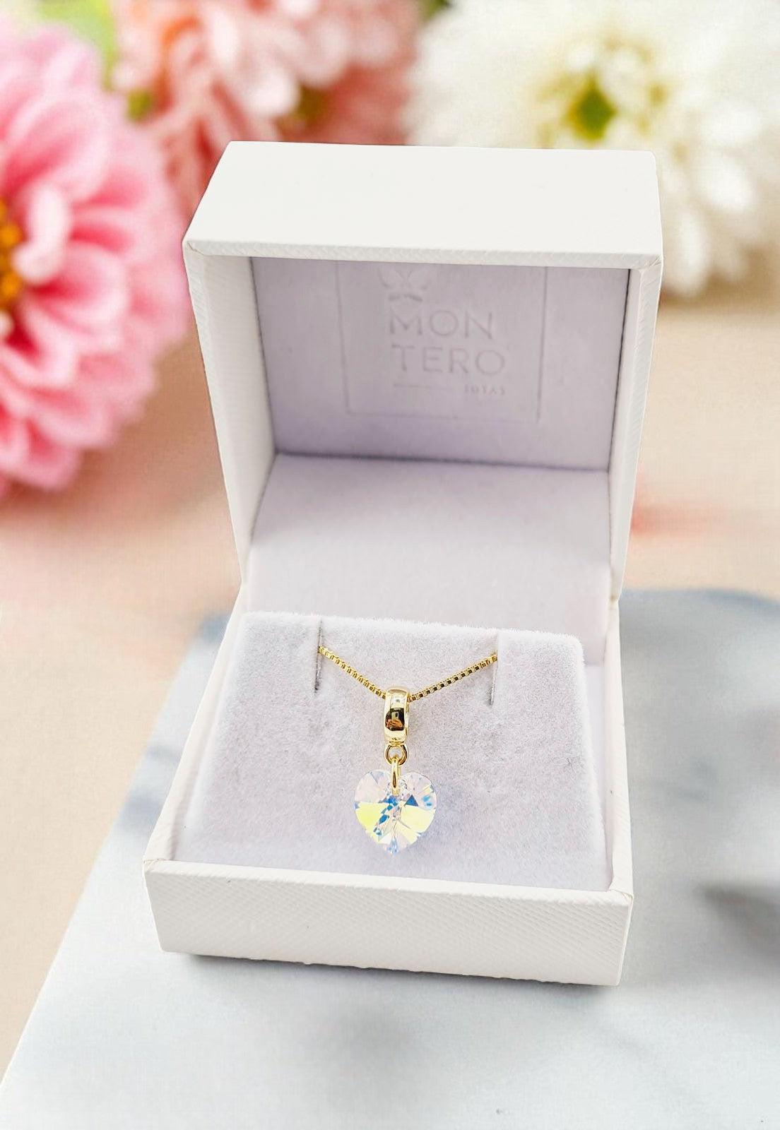 Collar Romance Gold 24K Cristal Genuino Aurora Boreal