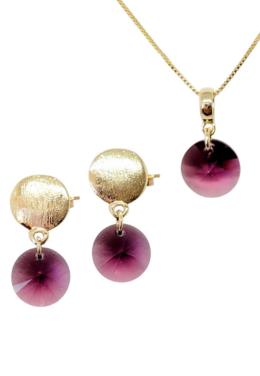 Conjunto Amelia Gold 24K  Cristal Genuino Amethyst