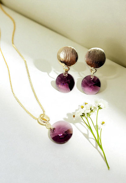 Conjunto Amelia Gold 24K  Cristal Genuino Amethyst
