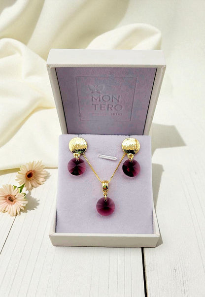 Conjunto Amelia Gold 24K  Cristal Genuino Amethyst