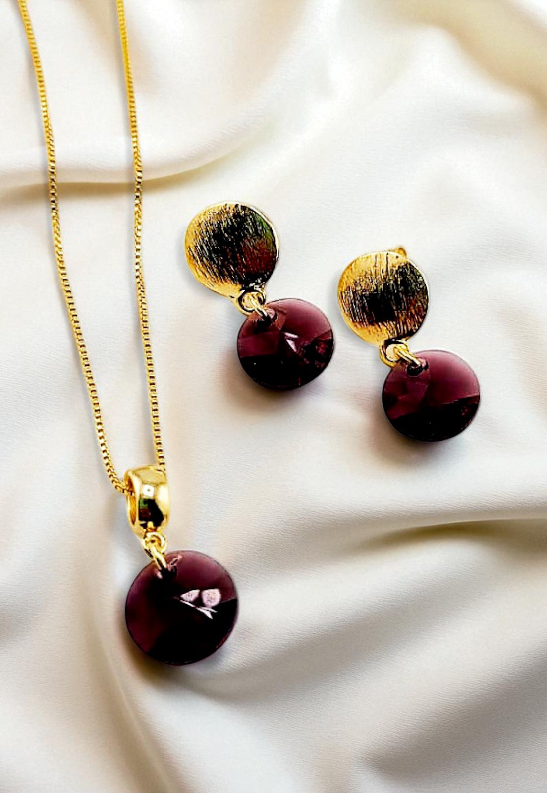 Conjunto Amelia Gold 24K  Cristal Genuino Amethyst