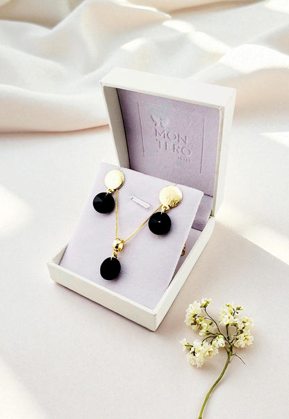 Conjunto Amelia Gold 24K Cristal Genuino Jet