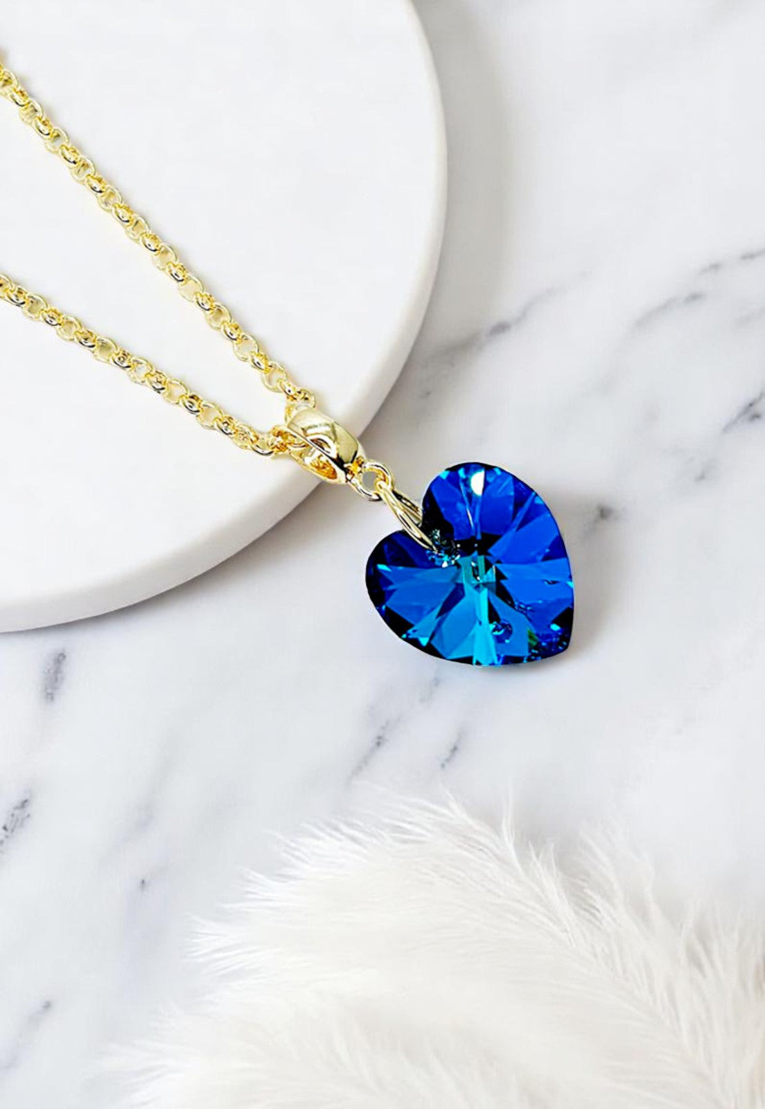 Collar Gran Romance Gold 24k Cristal Genuino Bermuda Blue