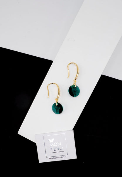 Aros Aurora Gold 24K Cristal Genuino Emerald