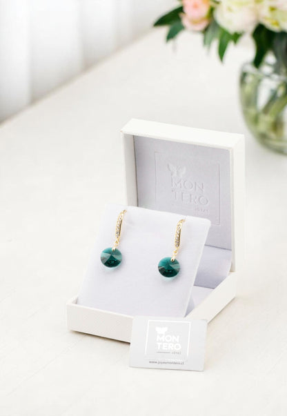 Aros Aurora Gold 24K Cristal Genuino Emerald