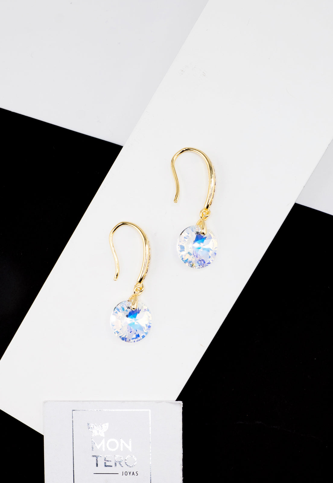 Aros Aurora Gold 24K Cristal Genuino Aurora Boreal