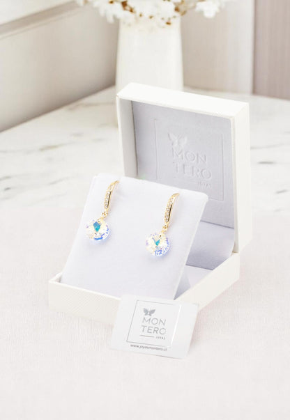 Aros Aurora Gold 24K Cristal Genuino Aurora Boreal