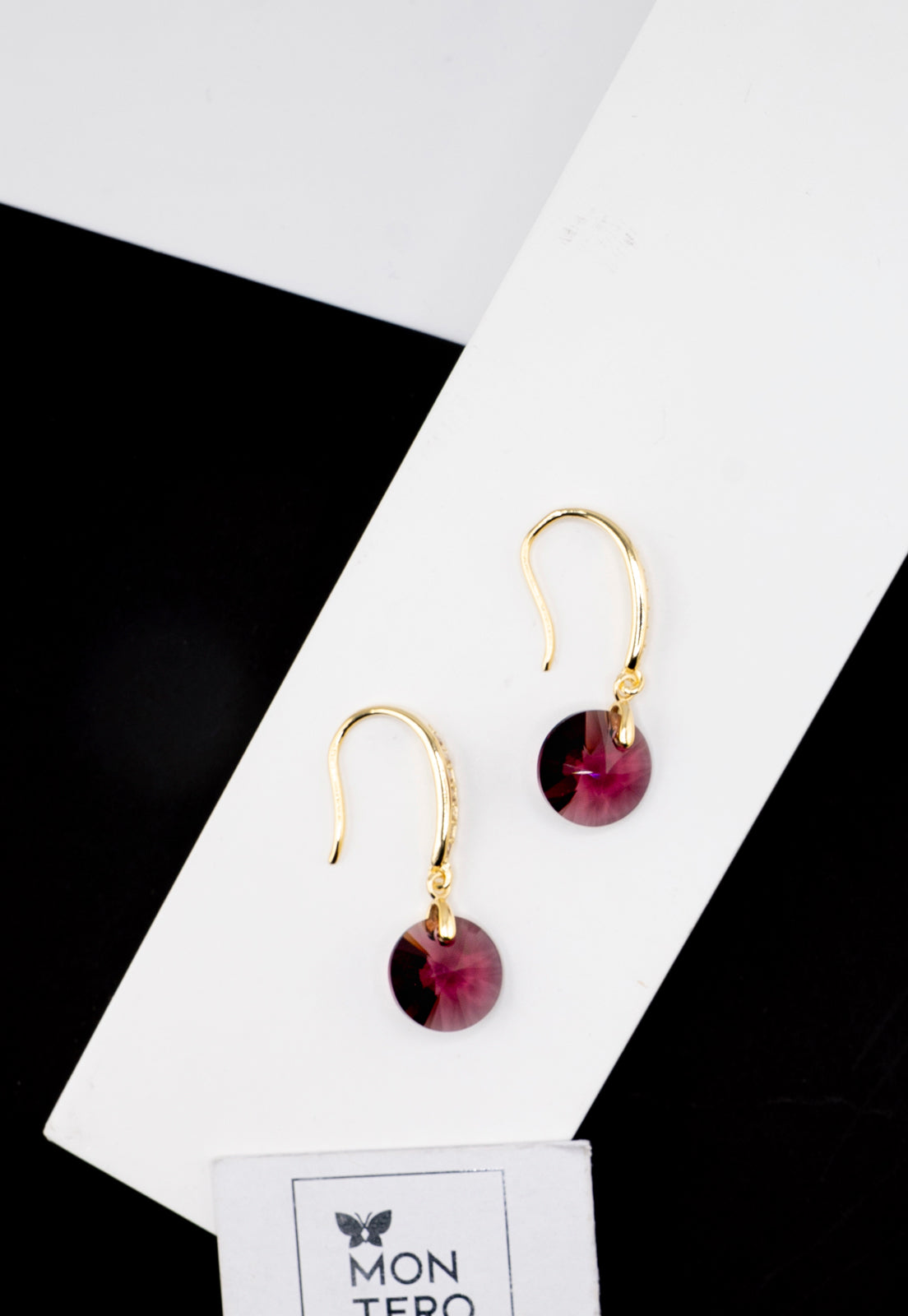 Aros Aurora Gold 24K Cristal Genuino Amatista