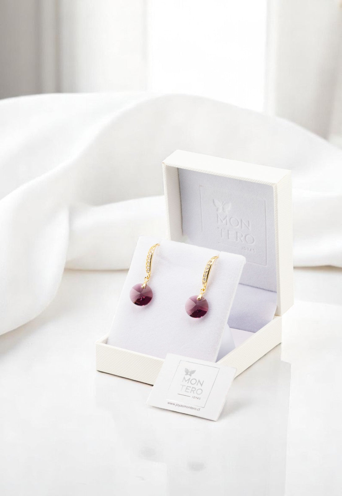 Aros Aurora Gold 24K Cristal Genuino Amatista