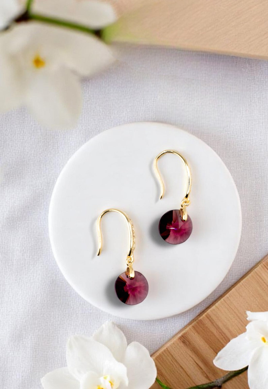Aros Aurora Gold 24K Cristal Swarovski® Amatista