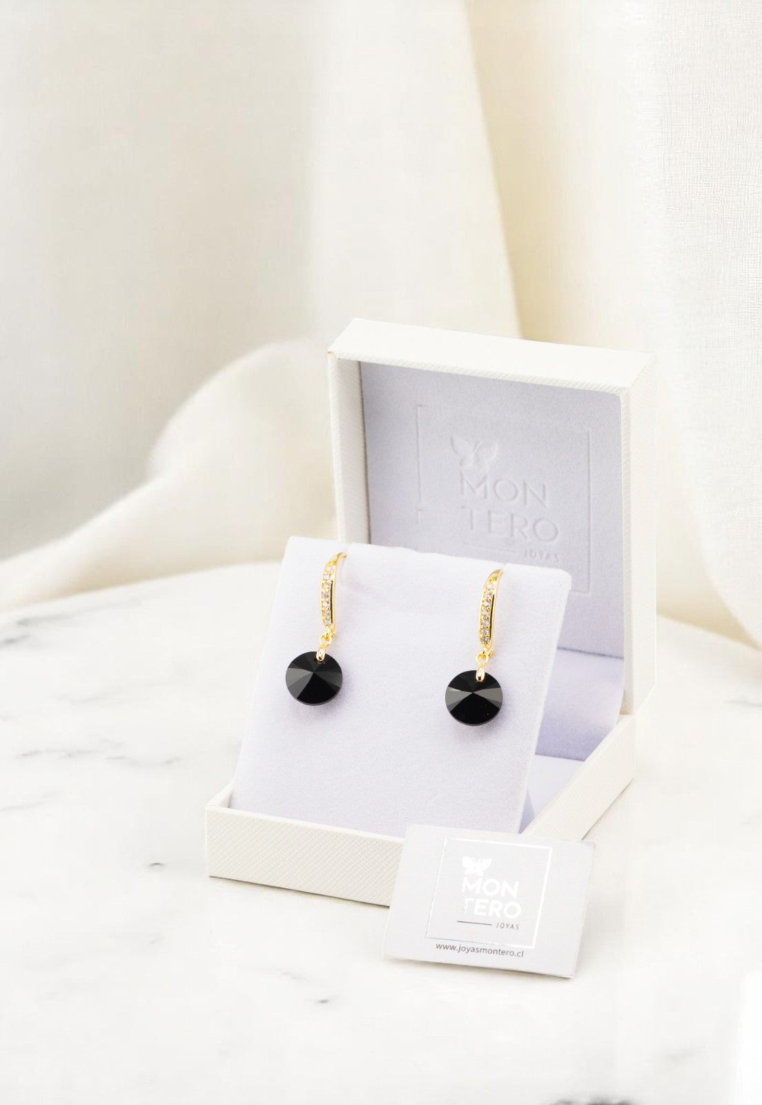 Aros Aurora Gold 24K Cristal Genuino Jet