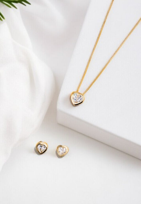 Conjunto Vanesa Gold Baño de Oro 24k Circon Blanco