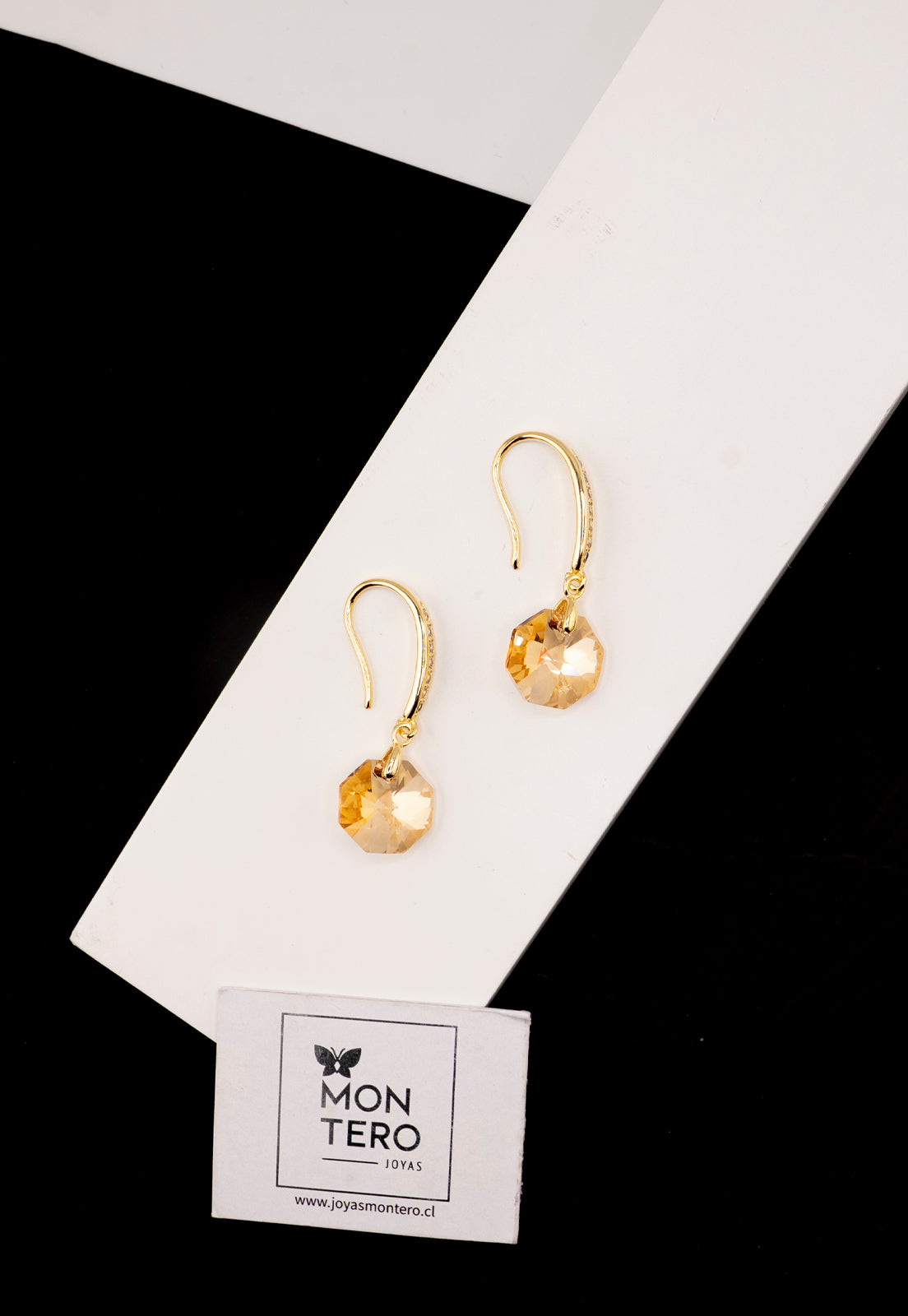 Aros Lucia 24k Cristal Genuino Golden Shadow