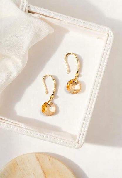 Aros Lucia 24k Cristal Genuino Golden Shadow