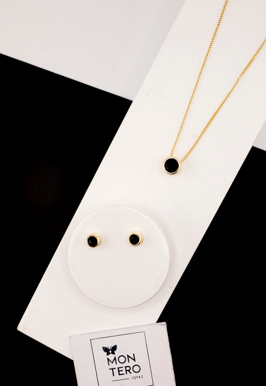 Conjunto Luciana Black Gold Baño de Oro 24k Circon Negro