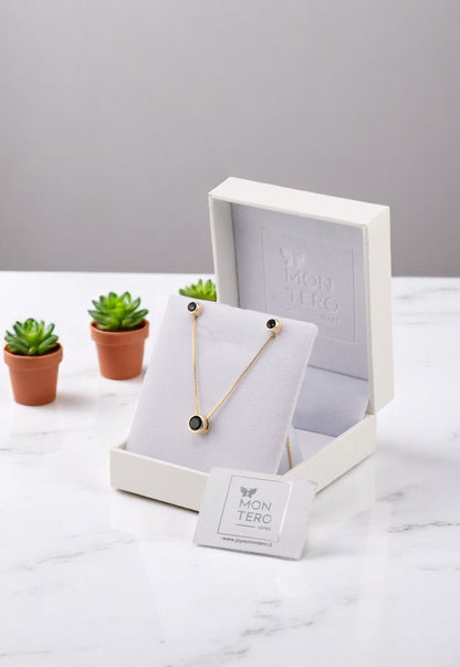 Conjunto Luciana Black Gold Baño de Oro 24k Circon Negro