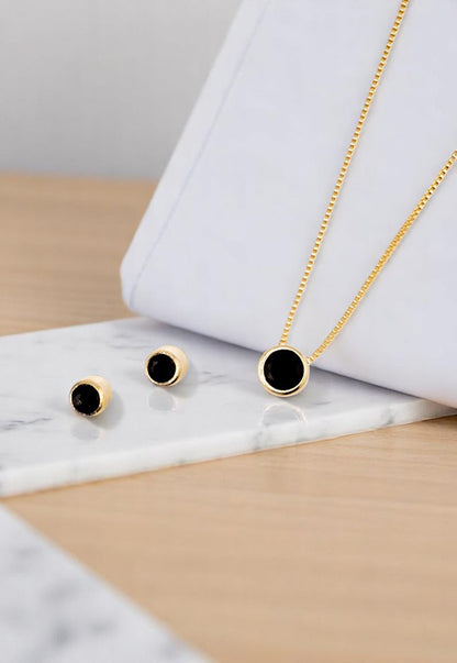 Conjunto Luciana Black Gold Baño de Oro 24k Circon Negro