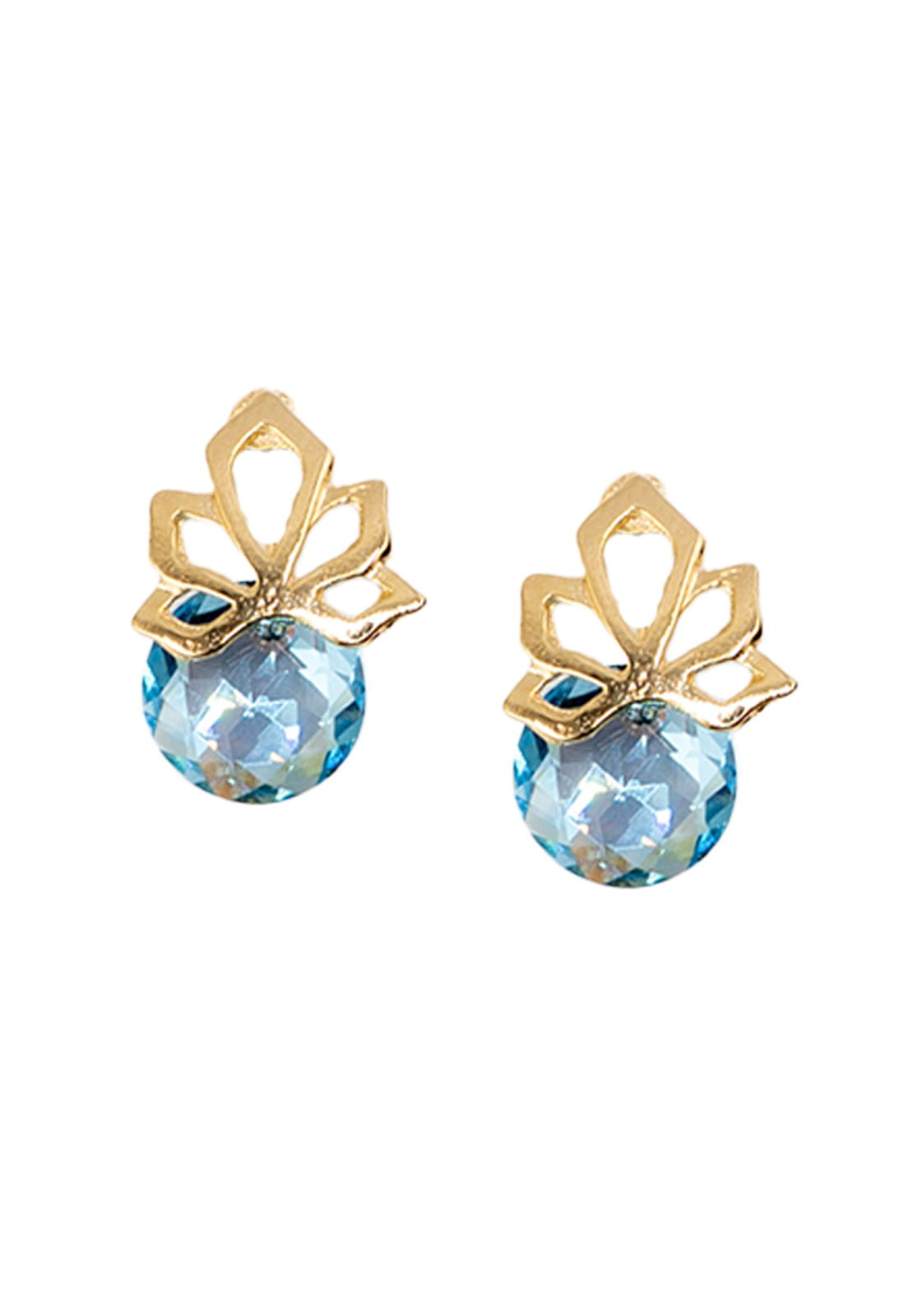Aros Bali Gold 24K Cristal Genuino Aquamarine