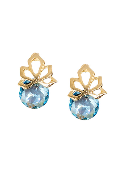 Aros Bali Gold 24K Cristal Genuino Aquamarine