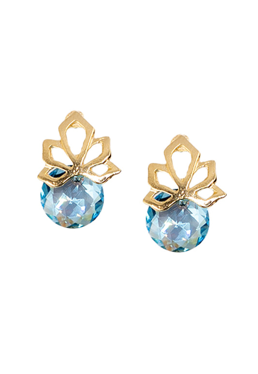 Aros Bali Gold 24K Cristal Genuino Aquamarine