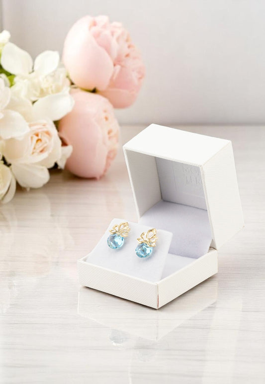 Aros Bali Gold 24K Cristal Genuino Aquamarine