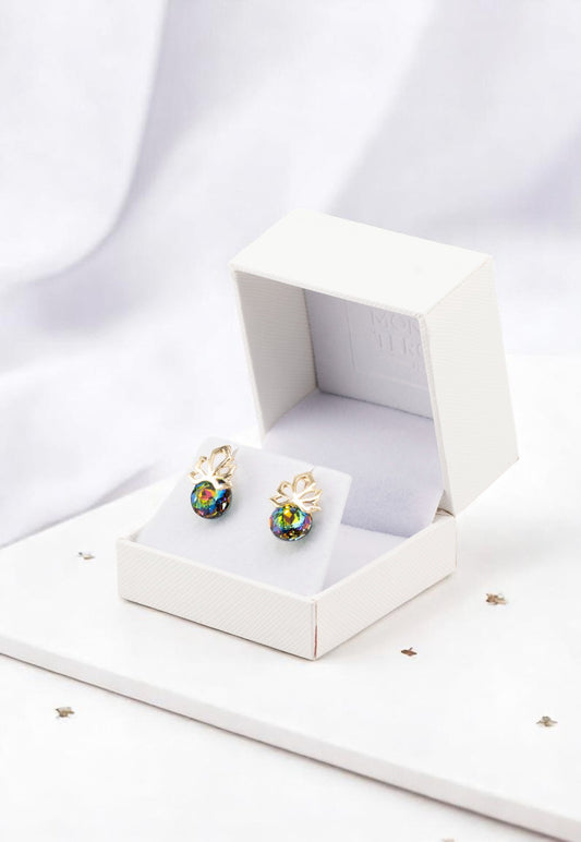 Aros Bali Gold 24K Cristal Genuino Vitral Medium