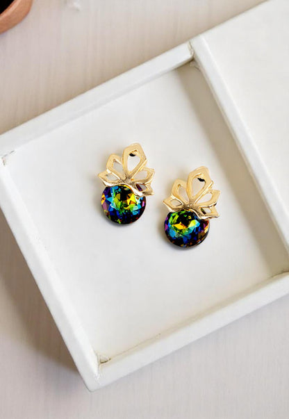 Aros Bali Gold 24K Cristal Genuino Vitral Medium