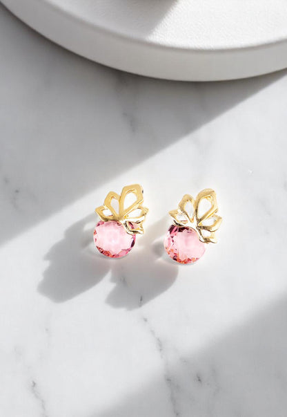 Aros Bali Gold 24K Cristal Genuino Light Rose