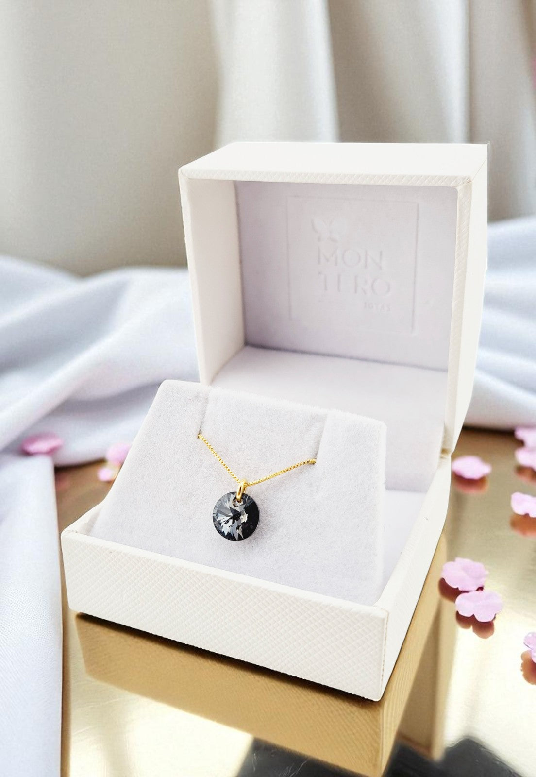 Collar Punto de Luz Gold 24K Cristal Genuino Silver Night