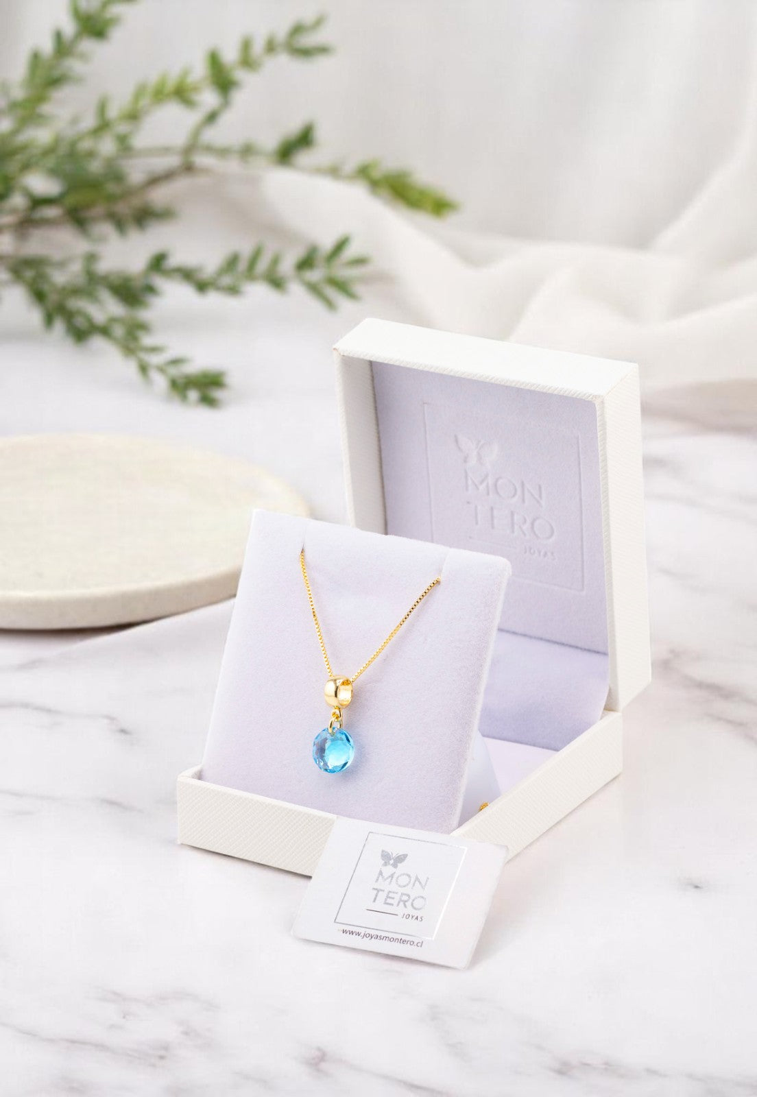 Collar Bali Gold 24k Cristal Genuino Aquamarine