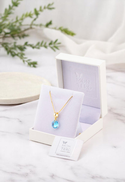 Collar Bali Gold 24k Cristal Genuino Aquamarine