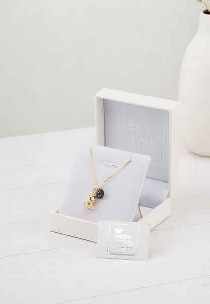 Collar Gatito Gold 24k Cristal Genuino Silver Night