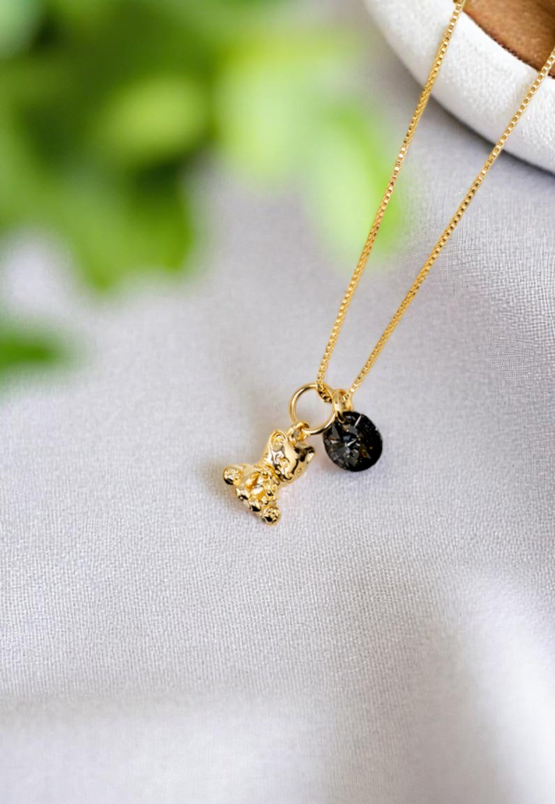 Collar Gatito Gold 24k Cristal Genuino Silver Night