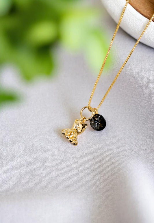 Collar Gatito Gold 24k Cristal Genuino Silver Night