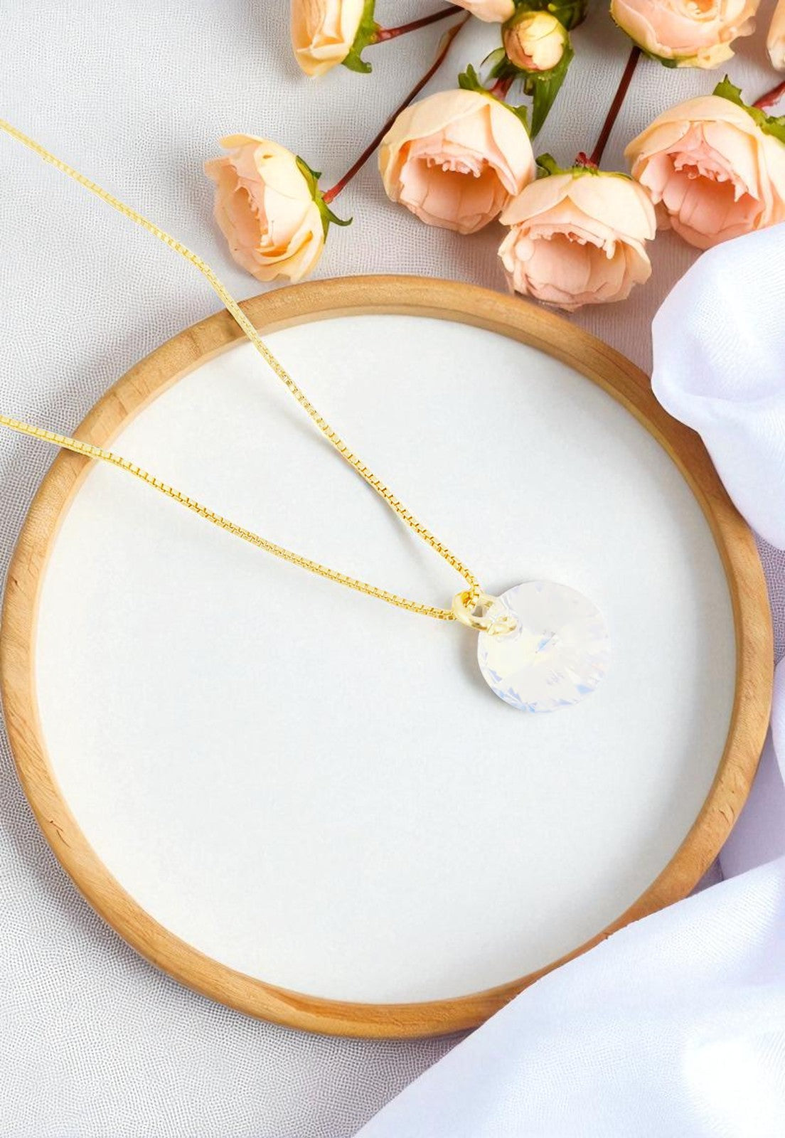 Collar Punto de Luz Gold 24k Cristal Genuino Aurora Boreal