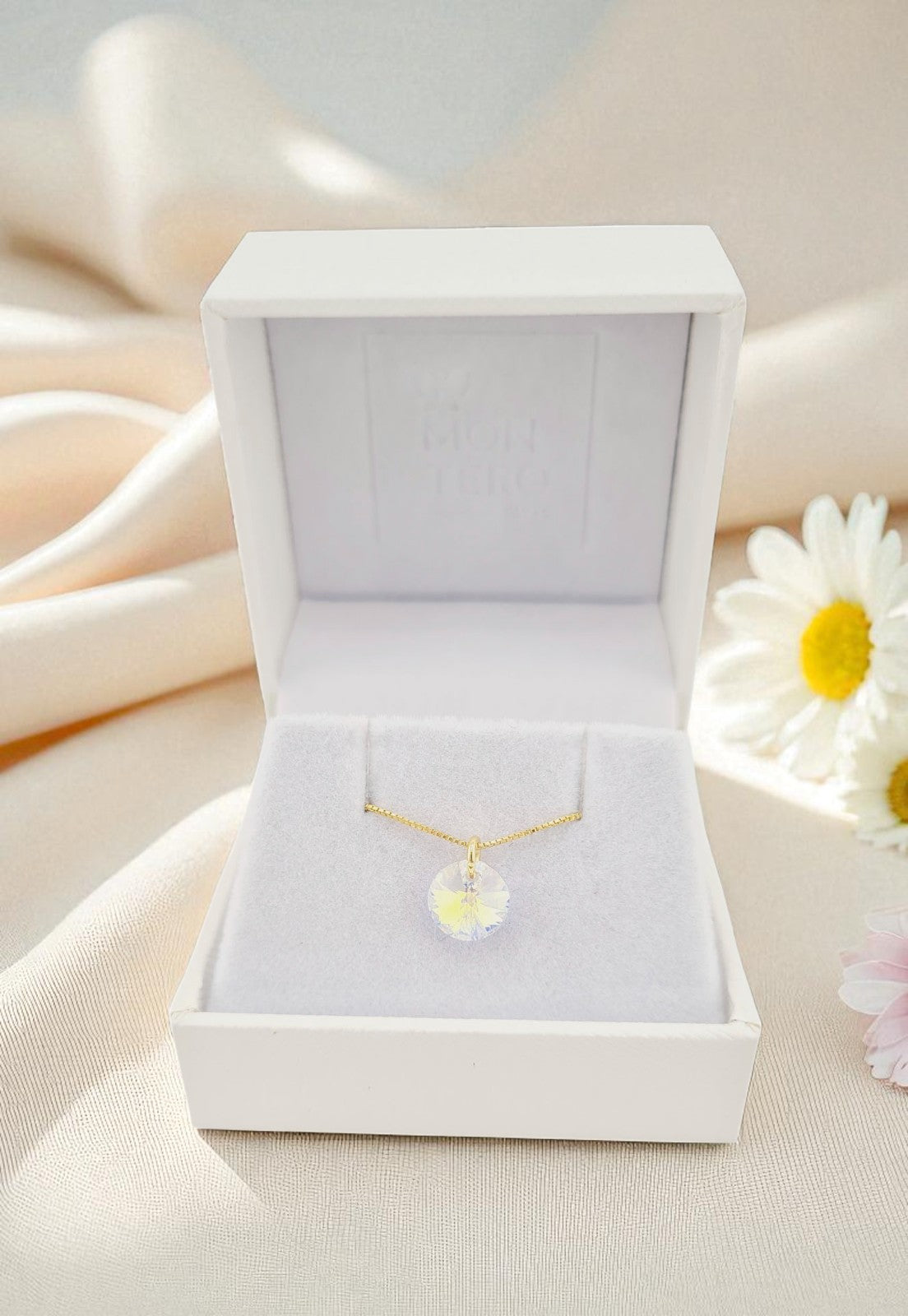 Collar Punto de Luz Gold 24k Cristal Genuino Aurora Boreal