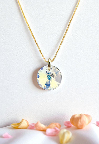 Collar Punto de Luz Gold 24k Cristal Genuino Aurora Boreal