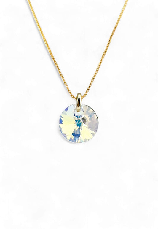 Collar Punto de Luz Gold 24k Cristal Genuino Aurora Boreal