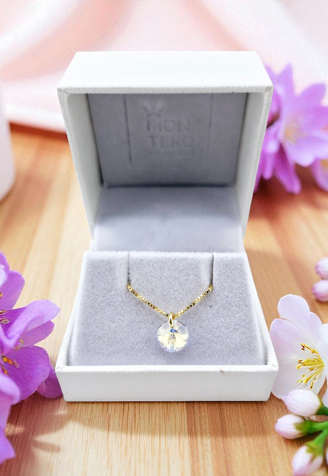 Collar Punto de Luz Gold 24k Cristal Genuino Aurora Boreal