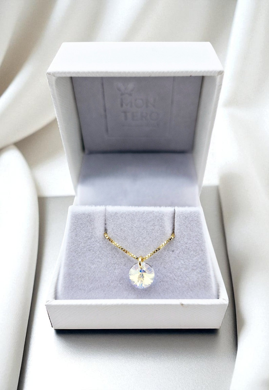 Collar Punto de Luz Gold 24k Cristal Genuino Aurora Boreal