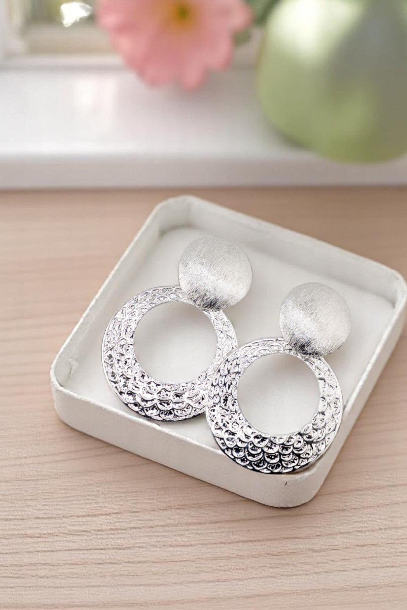 Aros Elena Silver Baño de Oro Blanco 24k