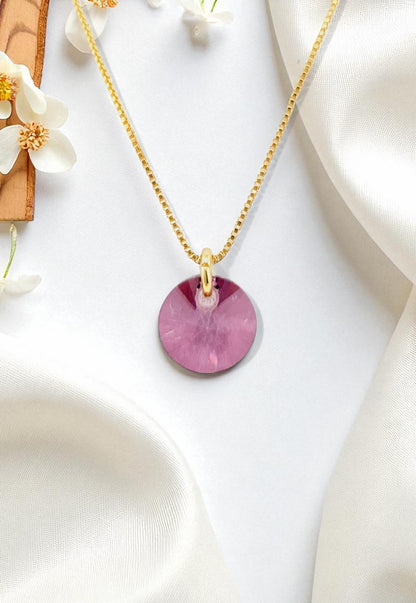 Collar Punto de Luz Gold 24k Cristal Genuino Antique Pink