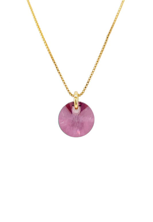 Collar Punto de Luz Gold 24k Cristal Genuino Antique Pink