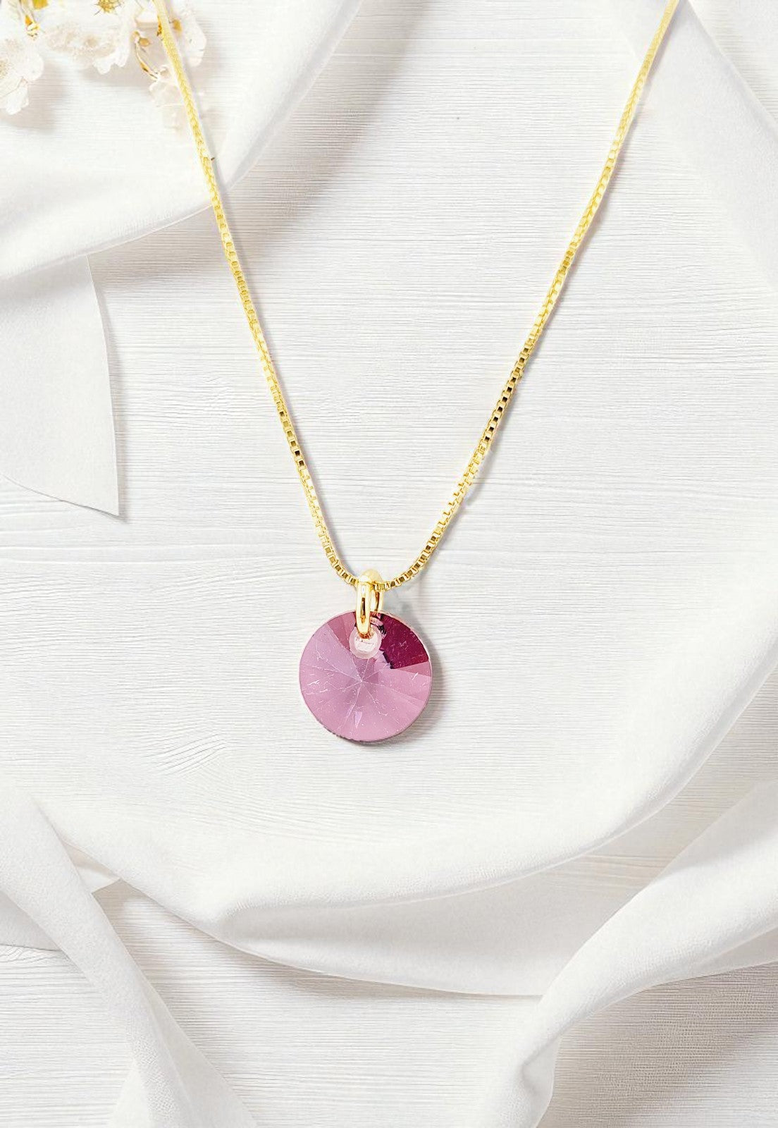 Collar Punto de Luz Gold 24k Cristal Genuino Antique Pink