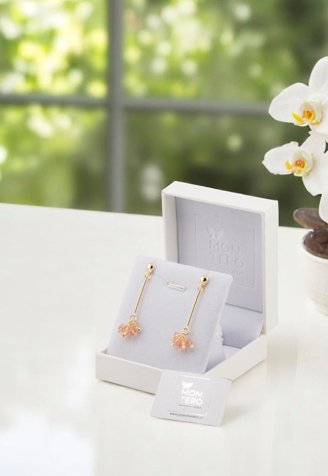 Aros Tessa Peach Gold 24K Piedras Naturales