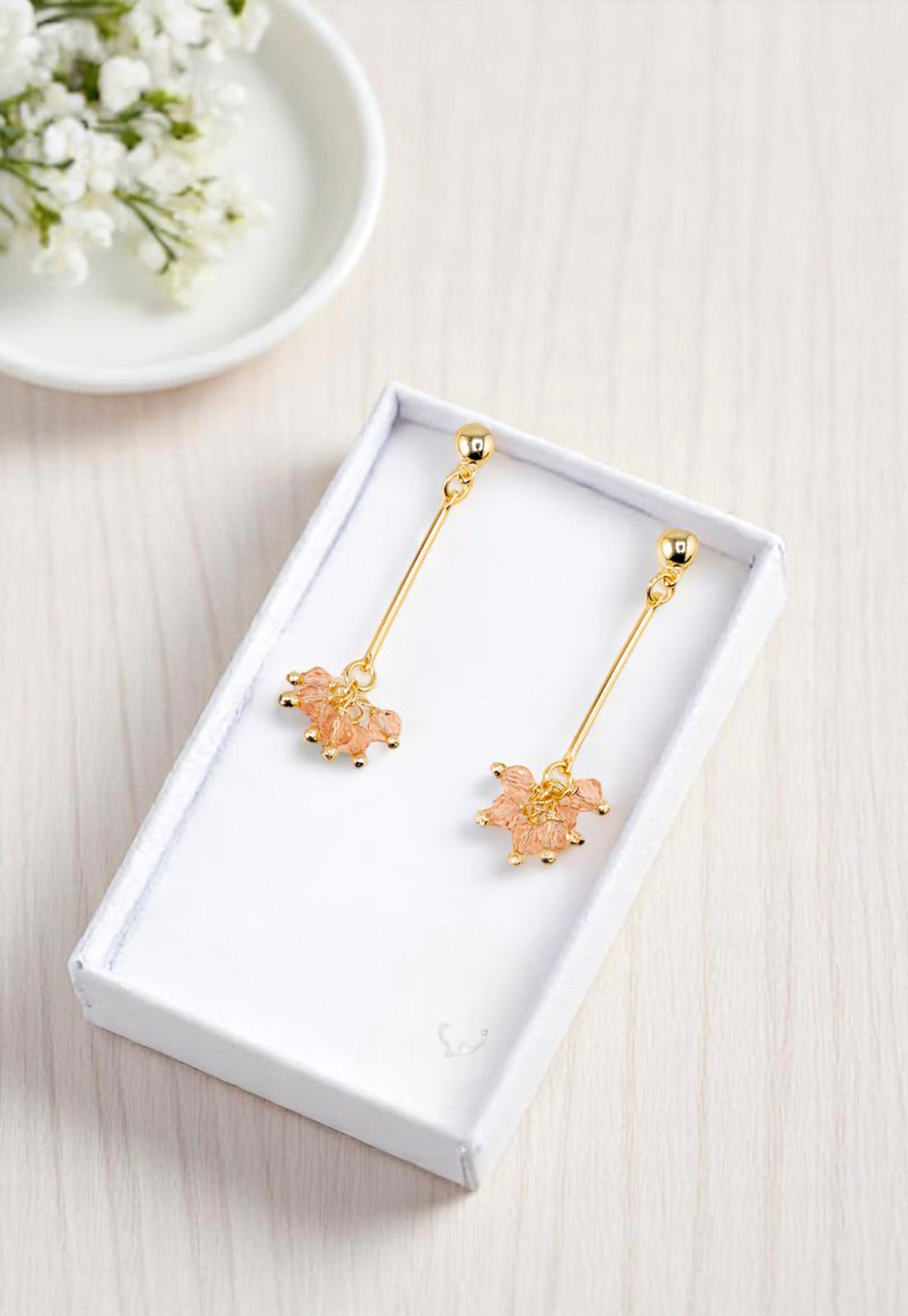 Aros Tessa Peach Gold 24K Piedras Naturales