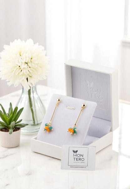 Aros Tessa Orange Gold 24K Piedras Naturales